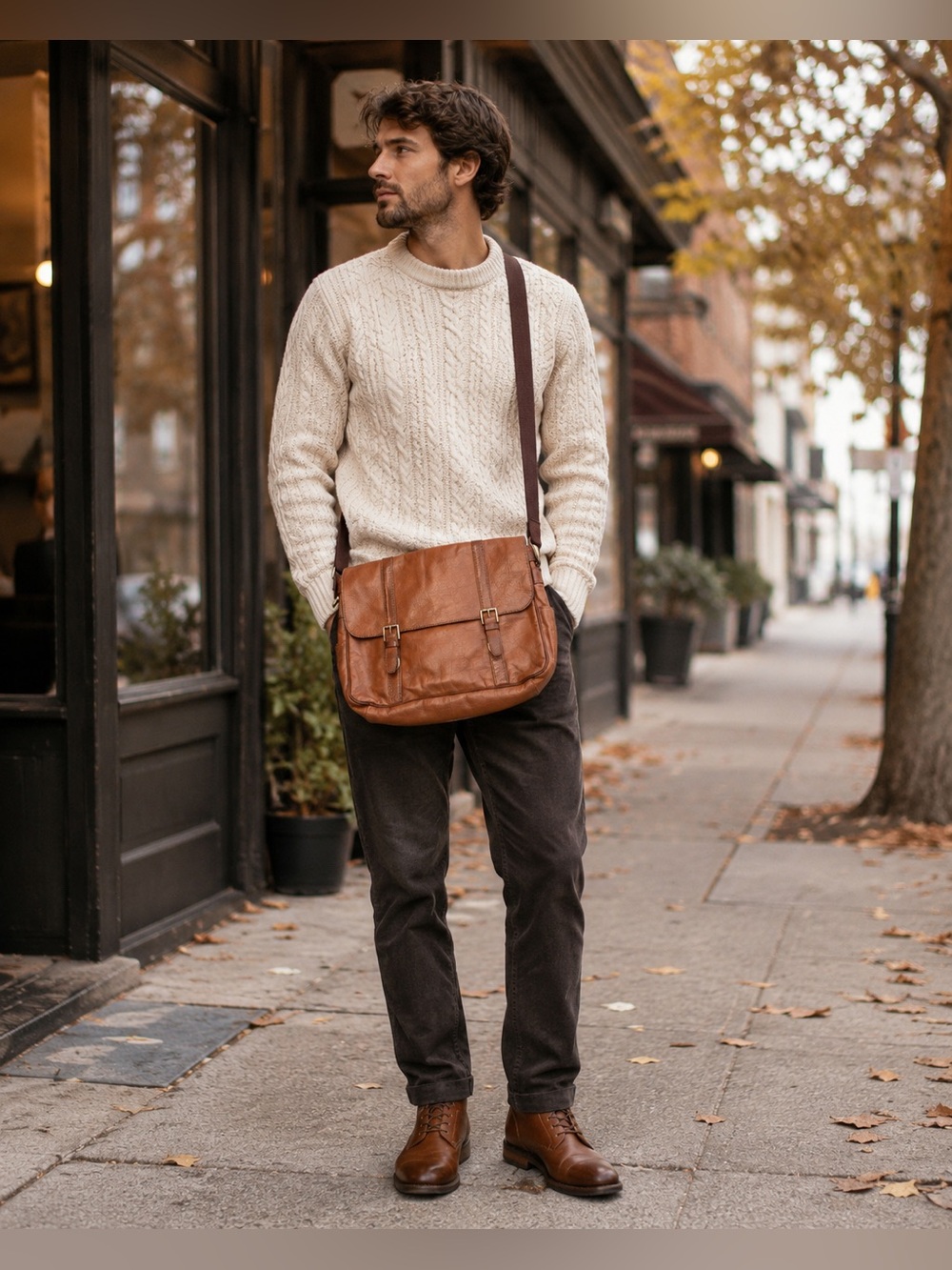 Vintage Fossil Brown Leather Briefcase Messenger Bag Crossbody Satchel Buckle